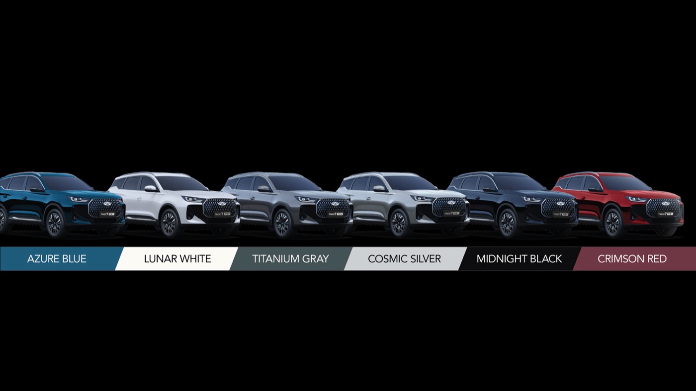 Chery Tiggo 7 PHEV shown in six available colors